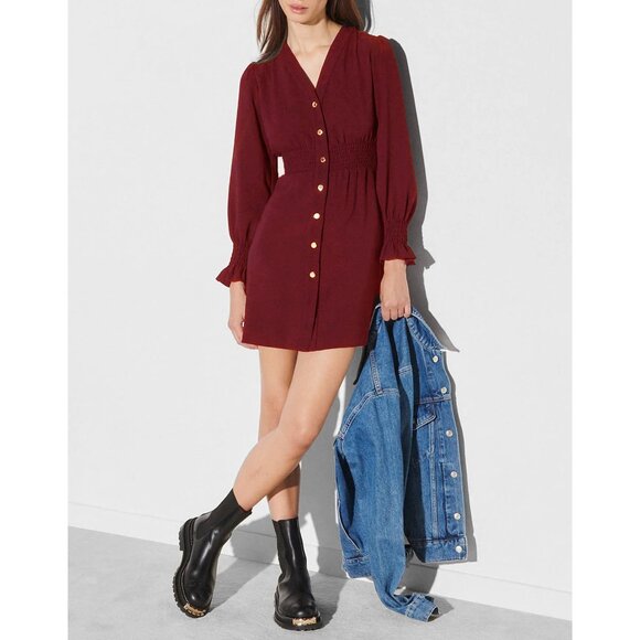 New Sandro Lylie Button-Front Mini Dress Bordeaux 42, 10 $295 - Picture 1 of 6